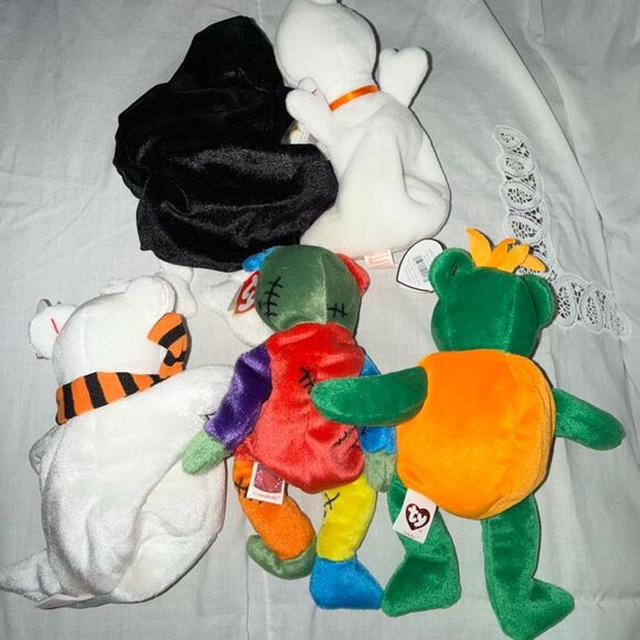 Lot of 5 Ty Halloween Beanie Babies • Spooky Ghost Sheets, Pumpkin Bear, Skeleto - Picture 13 of 13